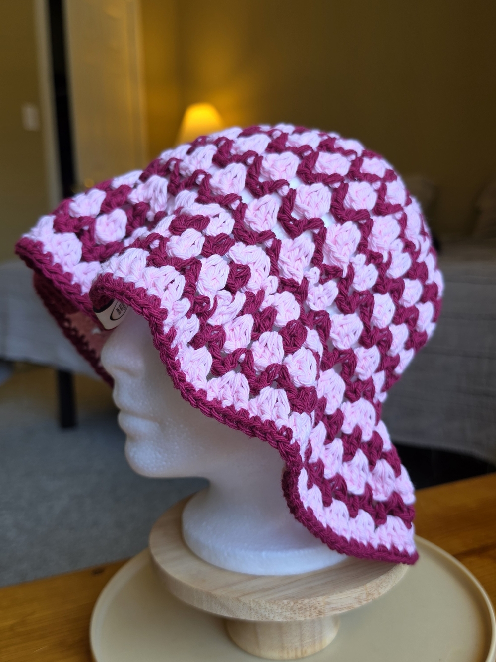 Pink And Burgundy Crochet Bucket Hat